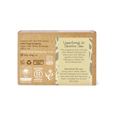 Organic Unperfumed Bar Soap with Oatmeal for Sensitive Skin 110g